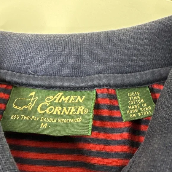 The Masters Golf Tournament Amen Corner Polo Shirt Size Medium Striped Vintage - Picture 3 of 7
